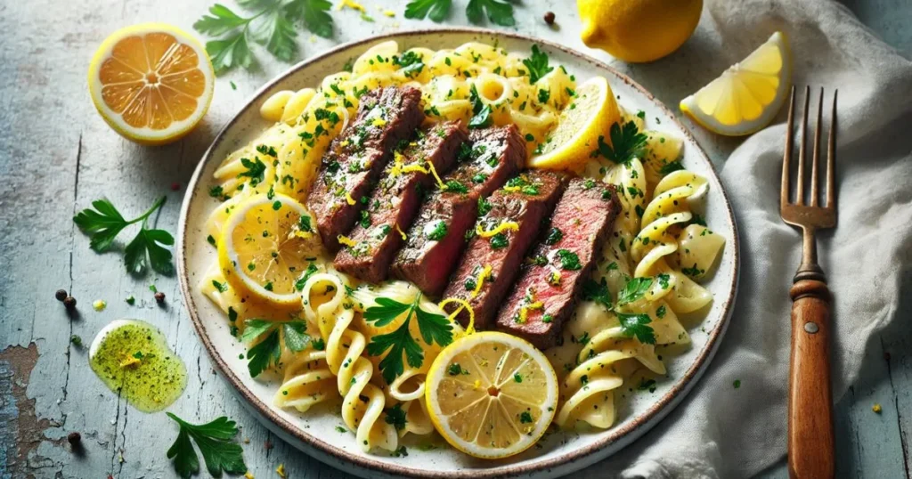 Lemon Herb Steak Pasta