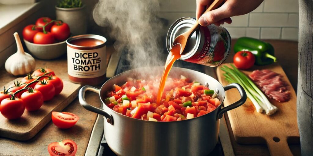 Pour in the Tomatoes and Broth